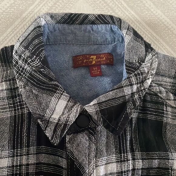 74AMK Boys Distressed Black & White Plaid Button Down Shirt - Picture 3 of 6